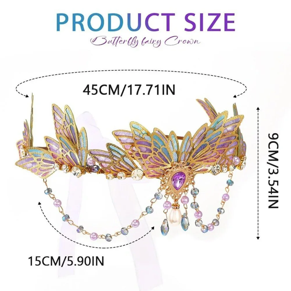 Purple Fairy Crown Tiaras Crystal Beads Alloy Hair Accessory for Women Girls